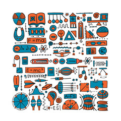 Physics icons, sign and symbols. Art Background for your design