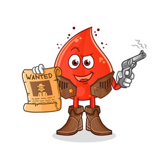 blood drop cowboy holding gun and wanted poster illustration. character vector