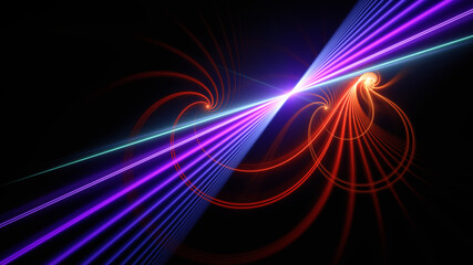 Abstract background, smooth multicolored lines on a black background.