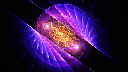 Abstract background, smooth multicolored lines on a black background.