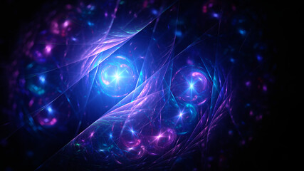 Abstract background, smooth multicolored lines on a black background.