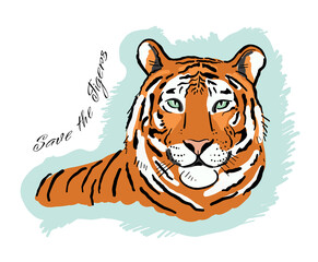 Tiger art portrait for your design. Stylish poster.