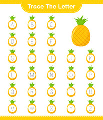 Trace the number. Tracing number with Pineapple. Educational children game, printable worksheet, vector illustration