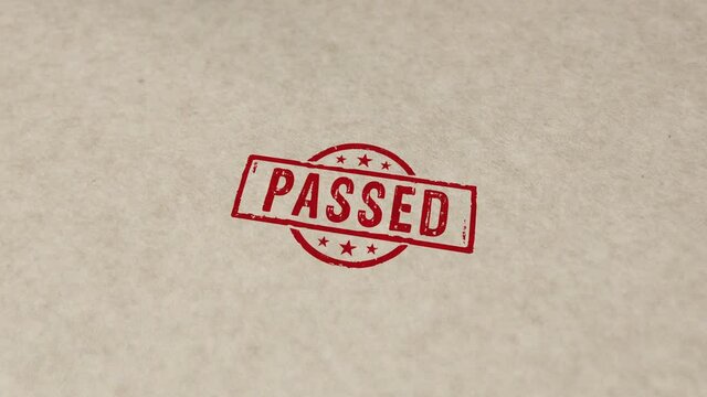 Passed stamp and hand stamping impact animation. Quality production check 3D rendered concept.