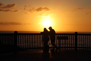 Sunrise view with a couple shade in the lookout, travel photography 