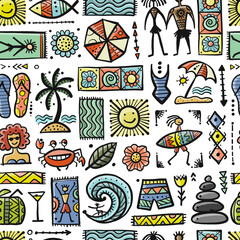 Summer Art Background. Autherntic Style. Seamless Pattern for your design