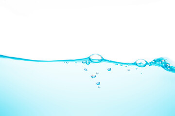 Bubbles floating in turquoise water on a white background