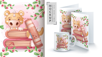 Dino read book poster and merchandising.