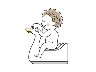 おまるに跨る赤ちゃんのイラスト