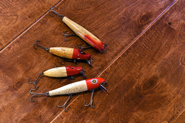 Wooden vintage colorful fishing lures - 418812135