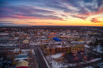 Fototapeta na wymiar Aerial View of Downtown Moorhead, Minnesota at Dusk
