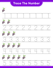 Trace the number. Tracing number with Elderberry. Educational children game, printable worksheet, vector illustration