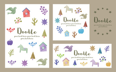 鳥と家と木_デザインセット