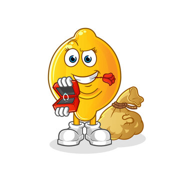 recommend clip art: lemon propose and holding ring character. cartoon mascot vector