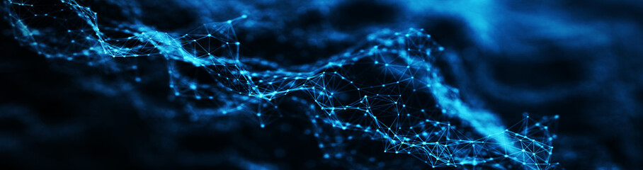 Network connecting triangles background with dots and lines. Futuristic polygonal background. Artificial intelligence. Big data technology .3d rendering.