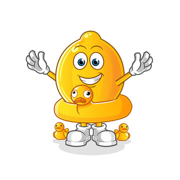 lemon with duck buoy cartoon. cartoon mascot vector