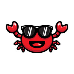Image of Vector design of cute and cool cartoon crab animal wearing sunglasses printed on Printed Glass Splashbacks