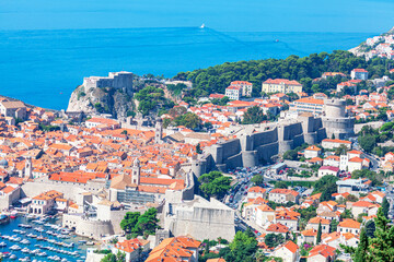 Fototapeta premium Dubrovnik famous touristic town in Croatia . Aerial view of Old Town 