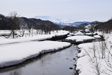 Fototapeta na wymiar 豪雪地域の雪溶け風景
