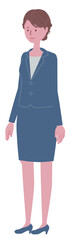 まっすぐ立つ青いスーツの女性イラスト