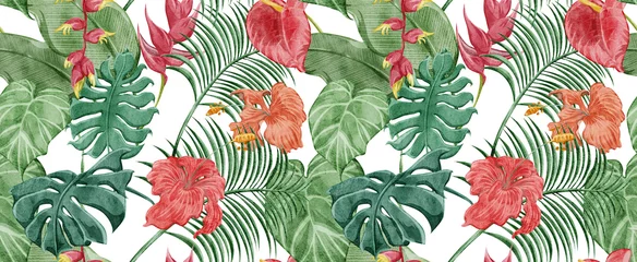 Plexiglas foto achterwand トロピカル南国風植物連続背景パターン  © Ko hamari