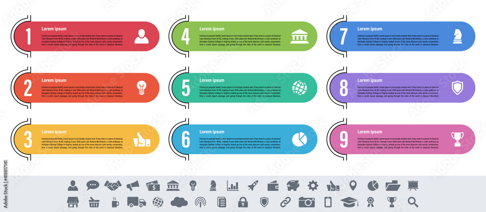 Wall mural infographic design business concept vector illustration with 9 steps or options or processes represe