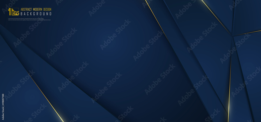 Wall mural abstract wide gradient blue luxury design of overlap template with gold line background. overlapping