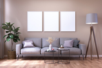 Three white frame set mock up Scandinavia room