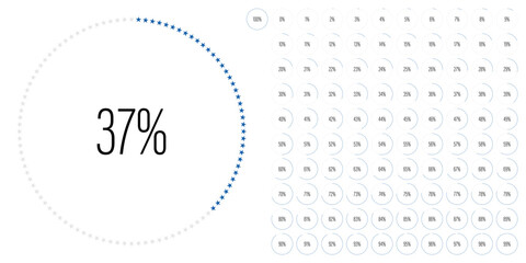Set of circle percentage diagrams meters from 0 to 100 ready-to-use for web design, user interface UI or infographic with star shapes - indicator with blue