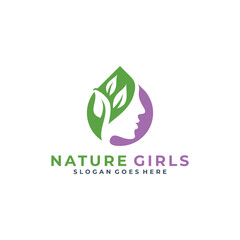 Nature girls beauty logo design template vector illustration