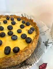 Cheesecake with a blueberry on the top