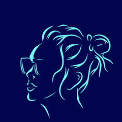 Woman vector silhouette line pop art potrait logo colorful design with dark background. Abstract vector illustration.