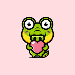 cartoon cute crocodile animal vector design hugging love