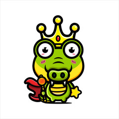 cartoon cute crocodile animal king vector design