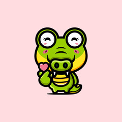 cute crocodile animal cartoon vector design with korean love finger