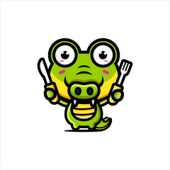 cartoon cute crocodile animal vector design holding a fork and spoon