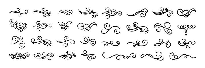 Fototapeta Set of vintage calligraphic flourish, curls, dividers, scrolls and swirls. Simple design elements. Hand drawn flourish vector collection. obraz