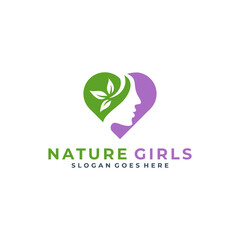 Nature girls beauty logo design template vector illustration