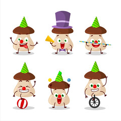 Cartoon character of boletus edulis with various circus shows