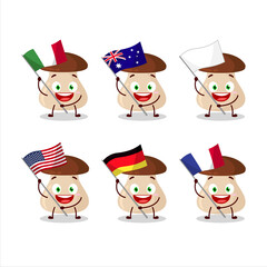 Boletus edulis cartoon character bring the flags of various countries