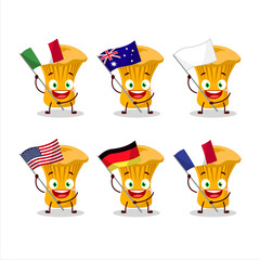 Chanterelle cartoon character bring the flags of various countries