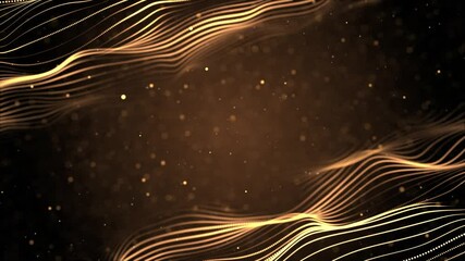 Golden Particles wave flow with dust and bokeh. event business clean bright glitter concert stage background loop Animation. event, concert, music, show, Awards, fashion, festival, night, club, stage.
