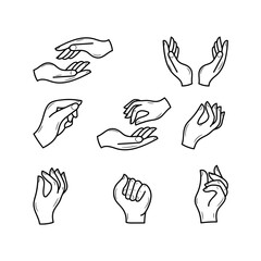 Hand gesture vector illustration, simple hand drawn Line Icon set