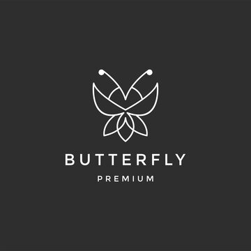 Butterfly Logo geometric design abstract vector template Linear style icon  on black background