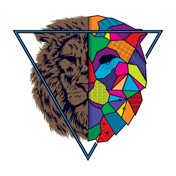 Abstract illustration lion head logo design