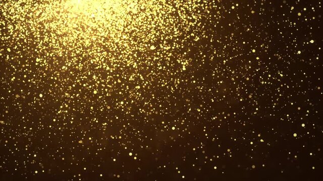 Gold dust Confetti particles fly in slow motion in the air light Loop Background. Bokeh Lights. awards, night party, fashion show, promo, Christmas, New Year, anniversary celebration, special events