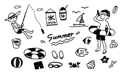 懐かしい田舎の夏のシンプルイラストセット Wall Mural 鷲見 真実 懐かしい田舎の夏のシンプルイラストセット Wall Mural 鷲見 真実
