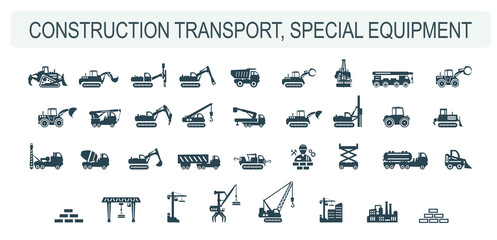 A set of vector illustrations of icons, special equipment for construction works, enterprises and other services and organizations © Pablozz