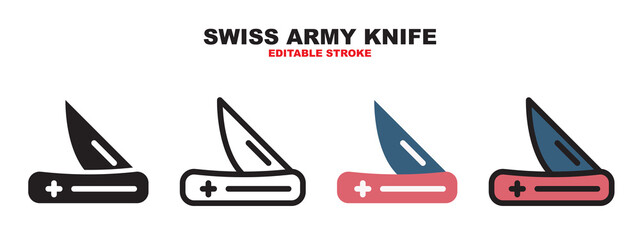 Swiss Army Knife icon set with different styles. Editable stroke and can be used for web, mobile, ui and more.