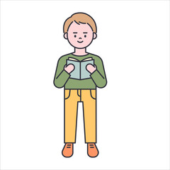 Obraz premium A boy is reading book. flat design style minimal vector illustration.